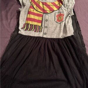 Gray and Black Dress with Red and Yellow Scarf Design